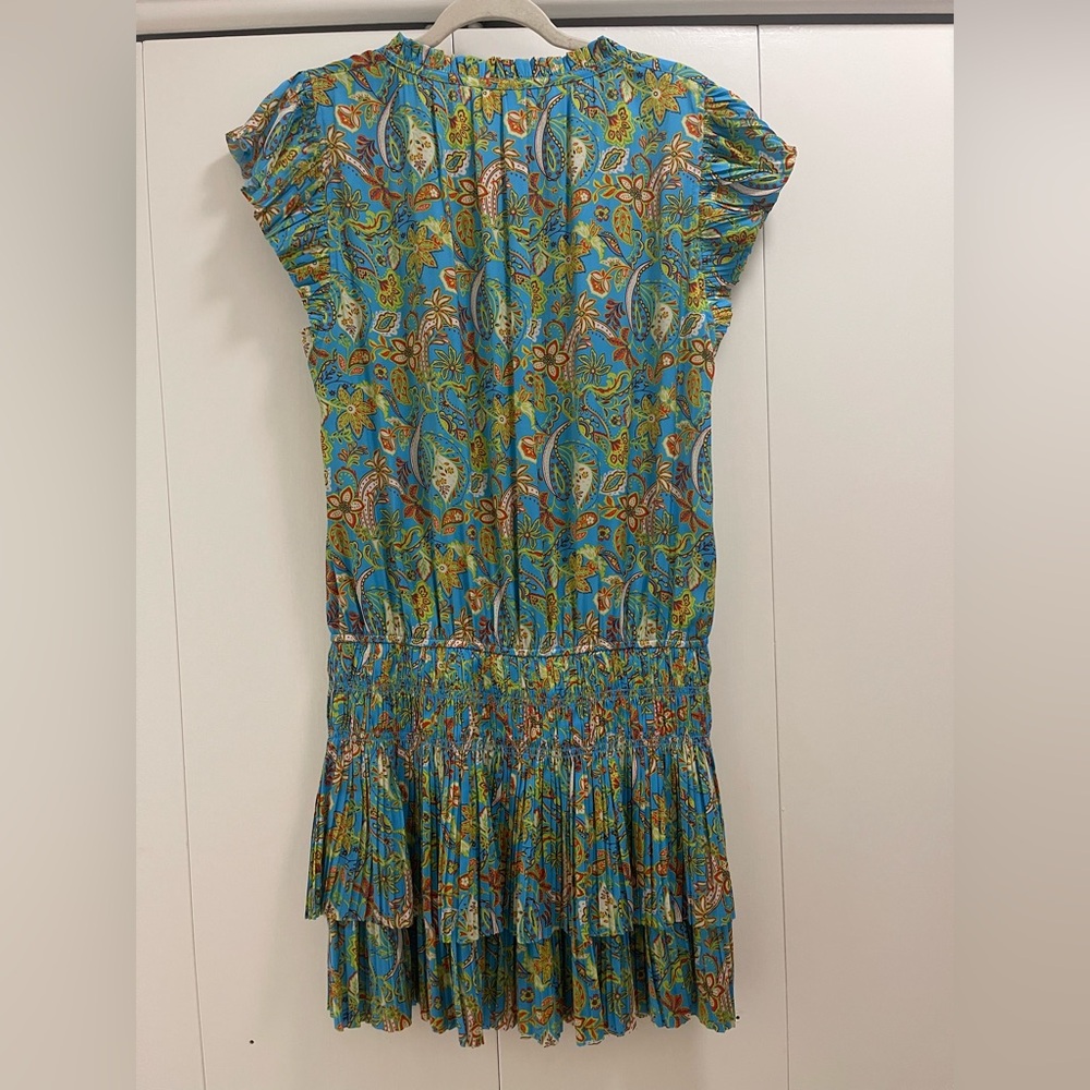 Current Air Los Angeles Blue Paisley Smocked Mini Dress. Size M - Picture 4 of 9